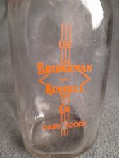 Vintage Art Deco Bridgeman Russell Dairy Glass Milk Quart Bottle Orange Label picture