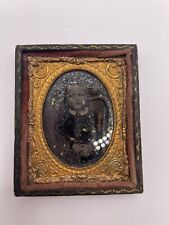 Antique Mini Tintype Child Portrait with Frame Leather Back picture