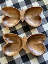 2 Vintage MCM Leilani Monkey Pod Butterfly Divided Wood Dish- 1970's  Farmhouse picture