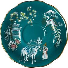 Vintage Royal Albert Oriental Teal Saucer Green Asian Design Horse Pagoda picture