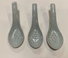 Vintage Asian Chinese Soup Rice Eyes Porcelain Spoon Lot Gray picture