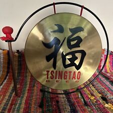 TSINGTAO BEER GONG & MALLET w/ Black Metal Stand Chinese Breweriana Sign Signage picture
