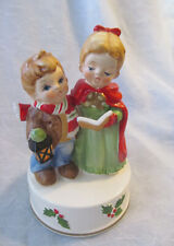 WORKS~Vintage Christmas Children Carolers Figurine Music Box Inarco~SILENT NIGHT picture