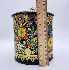  Vintage Colorful Embossed Floral Tea Biscuit Lidded Tin Enamel Made in England picture