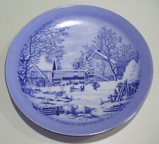 Vintage Currier & Ives The Farmer's Home-Winter plate, blue/white, gold rim picture