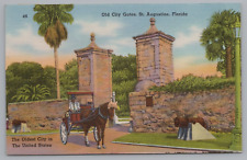 Postcard St Augustine Florida Old City Gates Cannons Horse Drawn Carriage picture