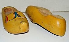 Vintage Yellow Dutch Wooden Clogs Hand Carved Painted WETT VV GED Holland Shoes picture