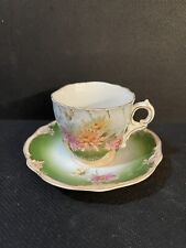 Antique German Floral Demitasse Cup And Saucer  picture