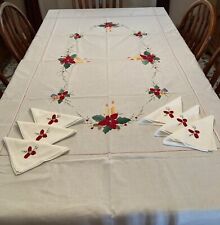 Vintage Estate Sale Christmas Table Cloth/6 Napkins Breathtaking Vintage Design picture