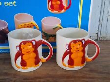 Vintage New Children’s MONKEY 3D Plastic Cup Set Friendly Animal Mugs Set Of 2  picture