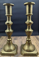 Scarce 19th C Antique Brass Candlestick Holders, Original Patina picture