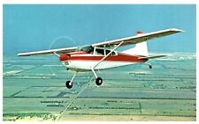 Cessna 180 Small Prop Airplane in Flight-Flying over Fields-Vintage Postcard*B6 picture