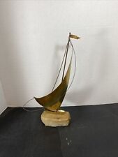 Vintage DeMott Signed Brass Metal Sail Boat Sculpture Marble Base Nautical picture