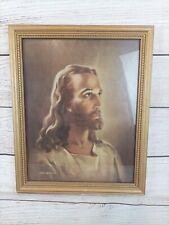 Vintage 1941 Jesus Head of Christ Gold Framed Litho Warner Sallman picture