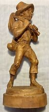 Vintage Hand Carved Wooden 13” Boy Traveler w/Pack & Barefoot  picture