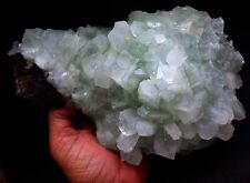 AWESOME GREEN APOPHLYLITE CUBES FORMATION W/ CALCITE CRYSTALS MINERALS SPECIMEN- picture