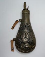 Vtg Copper Brass Gun Powder Flask W/ Us Civil War Cannon Muskets Flags Eagle picture