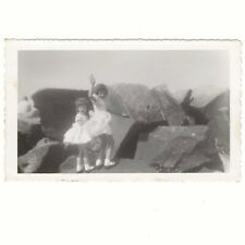 Adorable Photo Ruffle Dresses Back To Camera Waving Snapshot 1950s 60s picture