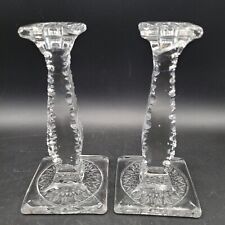 Two (2) Antique c1909 Edwardian Fry H.C. Glass Co. Cut Clear Glass Candleholders picture