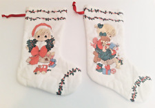 2 Vintage Precious Moments Quilted Christmas Stockings Boy & Girl picture