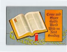 Postcard Come and Share Gods Word With us Next Sunday w/ Bible Leaves Art Print picture