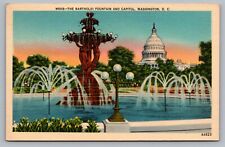 Bartholdi Fountain And Capitol Washington DC Postcard Vintage 1940 D3 picture