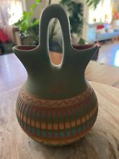 Native American Navajo Pottery Handmade Etched Southwestern wedding Vase, signed picture