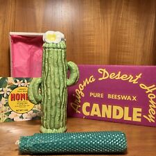 Vintage Arizona Desert Bloom Honey Green Ceramic Cactus Candle Quartzsite AZ ‘67 picture