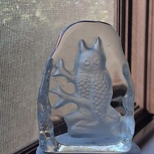Vintage etched lead glass crystal owl paperweight 3.5
