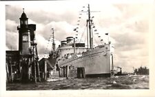 Hamburg Germany RPPC Lighthouse and ship SS Milwaukee 1950s Real Photo Harbor picture