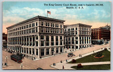 A799 Vtg Postcard  King County Court House Cresent Seattle Old Car Street View picture