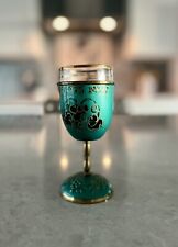 Beautiful MCM Vintage Brass Glass Kiddish Cup Enamel Turquoise Fruit of Vine picture