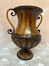 Vintage Metal Brown Large Floral Vase w/ Handles Home Decorative Rustic Elegant picture