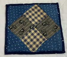 Vintage Antique Patchwork Quilt Table Topper, Four Patch, Early Calicos, Blue picture