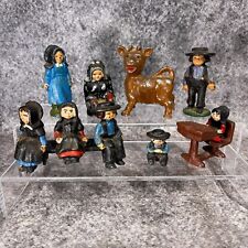 Vintage Cast Iron Amish Family Figurine Set 11 Pieces Salt Pepper Cow Desk Bench picture