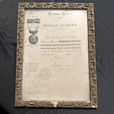 Original Pre WW1 French Colonial Medal W Algeria Clasp Framed W Diploma picture