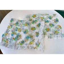 Vintage pair of 1980s curtains, floral blue green ruffled panels, rod pocket picture