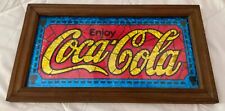 Vtg Coca-Cola coke soda  Foil Sign Wooden wood Frame Advertisement stained glass picture