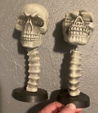2 Halloween Skull w/Spine Bobble Prop Figure Scary Gray Skeleton Heads picture