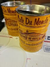 2 EMPTY Metal Cafe Du Monde Coffee Cans Containers w/Lids, Storage non Vintage picture