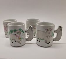 Vintage Set Of 4 Ceramic Sheep Handled Coffee Mugs wirg Multiple Sheep Design picture