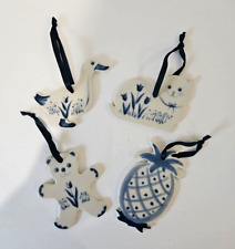 Vintage Russ Berrie Old Town Ceramic Ornaments Set Of 4 Delft Blue picture