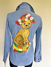 VTG 60's Sears Bazar Hand Paint Cat Kitty Figure w Daisies Jeans Denim Shirt M L picture