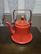 Vintage Burnt Orange Enamel Ware Tea Pot 7.5