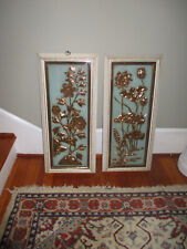 FABULOUS  Mid Century Modern Wall Art Gold Flowers in Shadowbox Frames picture