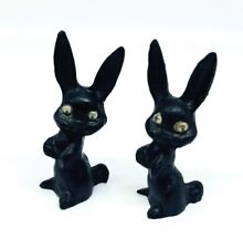 A Pair of Vintage Miniature Black Rabbit Figurines Carved From Coal Google Eyes picture