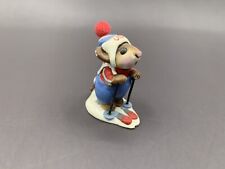 Vintage 1990 Wee Forest Folk Miniature USA Skier Mouse on Skis Red Pom on Hat picture