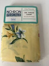 NOS VTG Springs No-Iron Percale 2 King Pillowcases Summer day yellow Set of 2 picture