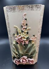 Vintage Capodimonte? Unique Bisque Porcelain Vase Flowers Gold Trim  8” Italy? picture