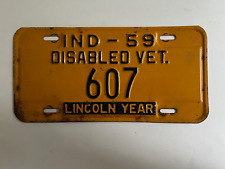 1959 Indiana License Plate Disabled Veteran DAV Lincoln Year Slogan Low Number picture